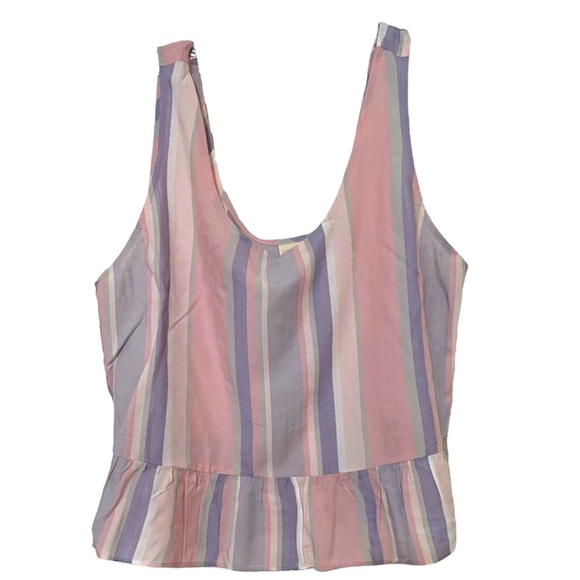 Jasmine & Ginger stripe pastel ruffle tank top sleeveless size L - Picture 2 of 10